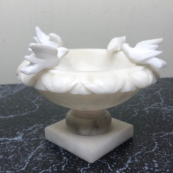 Vintage Italian alabaster bird bath ring dish