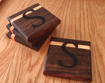 Engraved Walnut Coaster Set / Maple Coaster Set / Engraved Wooden Coaster Set / Coasters with Bottle Opener / Coaster Set of 4