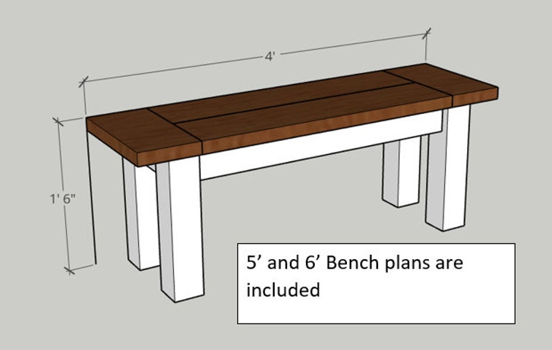 Farmhouse Dining Table & Bench DIY Instruction Plans Etsy