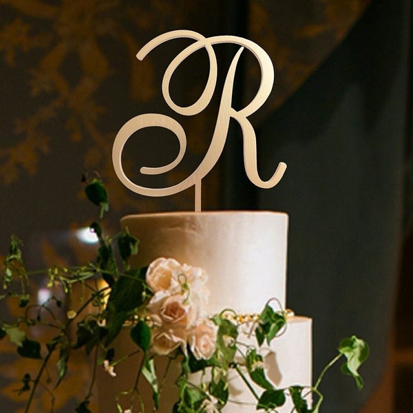 Gold monogram wedding cake topper, Personalized, initials cake topper, Rustic cake toppers, Cake topper for wedding, R cake topper, B , H