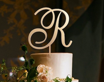 Wedding cake topper, Personalized initial letter cake topper, Rustic Custom Mr Mrs cake topper, Anniversary Cake toppers, R cake topper b
