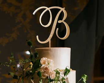 b cake topper, cake toppers for wedding, rustic cake topper, initial cake topper, cake topper b, Gold custom monogram wedding cake toppers