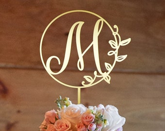 W cake topper, Gold monogram wedding cake topper, Personalized, Custom initials cake topper, Mr and Mrs cake topper, Anniversary cake topper