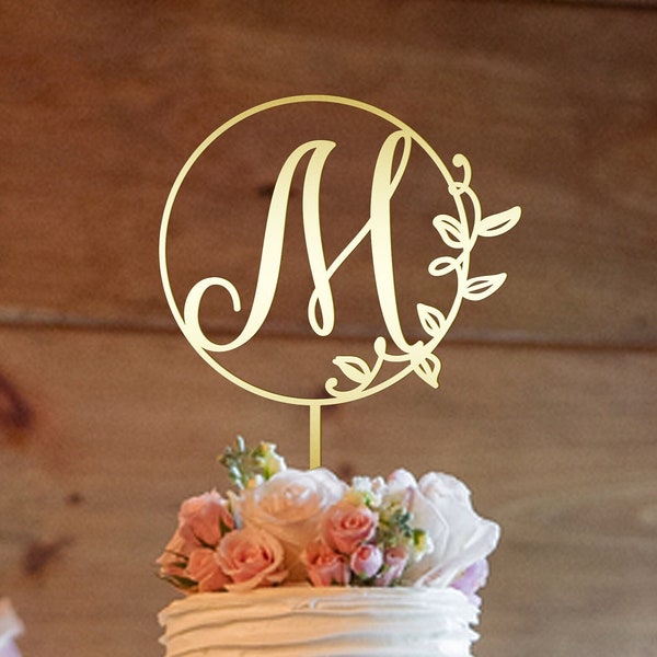 W cake topper, Gold monogram wedding cake topper, Personalized, Custom initials cake topper, Mr and Mrs cake topper, Anniversary cake topper