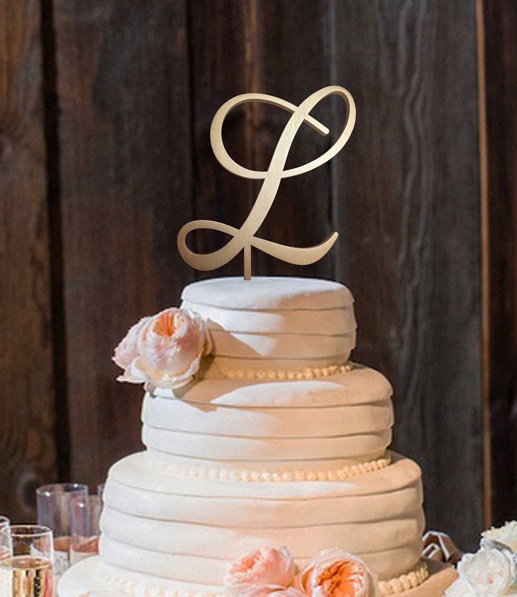 Wooden Letter Cake Topper, Monogram Wedding Initial Decoration Cake ...