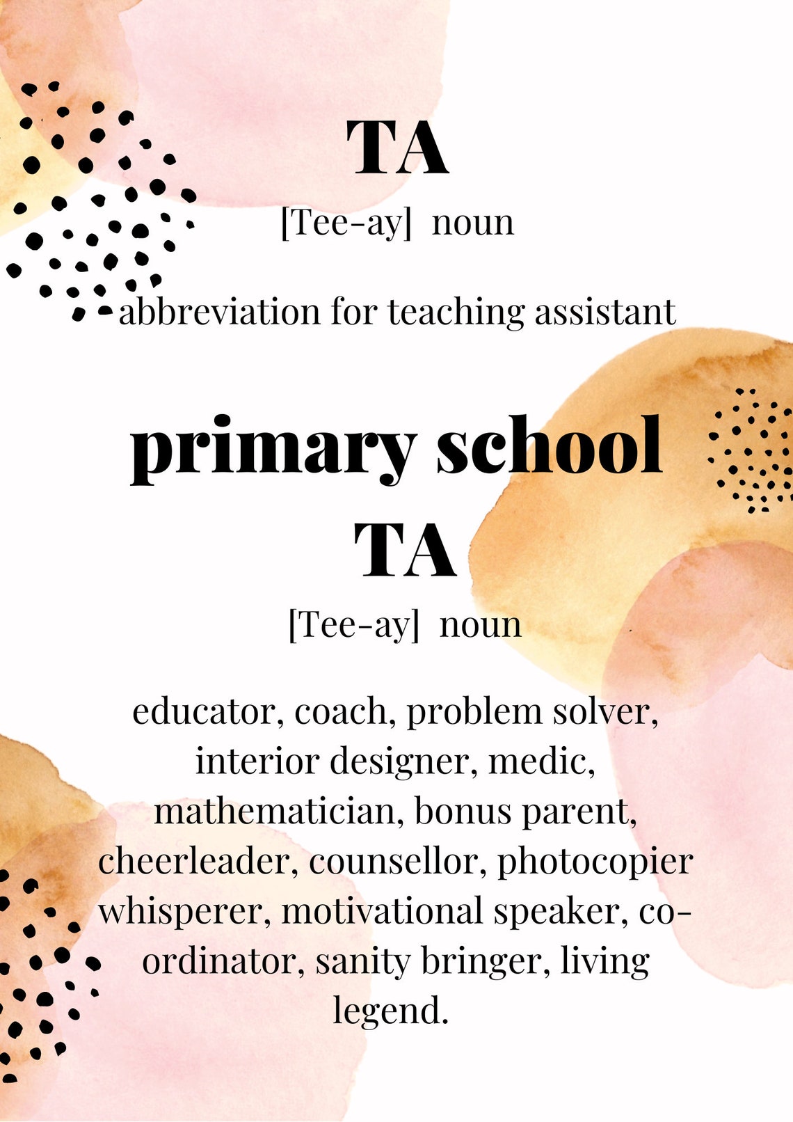 Teaching Assistant TA Definition Primary School TA Wall Print Etsy