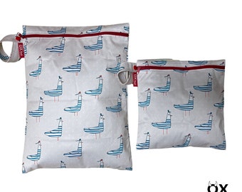 Wetbag "Beach Seagull" gepersonaliseerde natte zak badzak zeemeeuw maritiem strand van OXmade