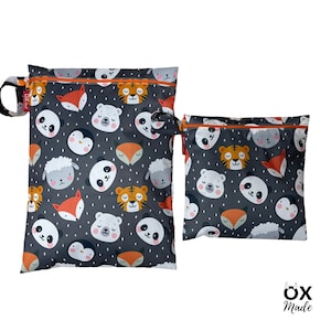 Wetbag Tiere personalisierte Nasstasche Badetasche Schaf Fuchs Panda Tiger Pinguin Bär grau by OXmade Bild 1