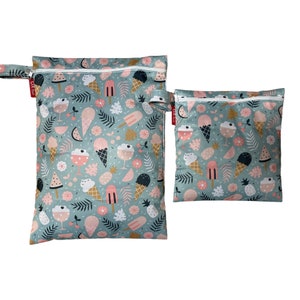 Wetbag "Eiscreme" personalisierte Nasstasche Badetasche Eis Sommer Urlaub grau rosa by OXmade