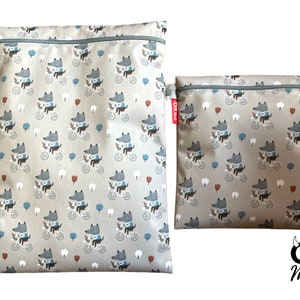 Wetbag "Fahrrad Wolf" personalisierte Nasstasche Badetasche grau by OXmade