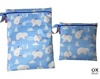 Wetbag "Eisbär" personalisierte Nasstasche Badetasche Vogel hellblau by OXmade