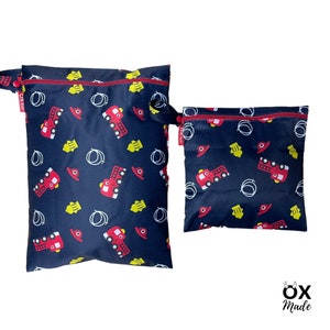Wetbag "Feuerwehr" personalisierte Nasstasche Badetasche blau rot by OXmade