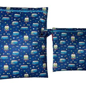 Wetbag "Peace-Bus" personalisierte Nasstasche Badetasche Bus Frieden blau by OXmade