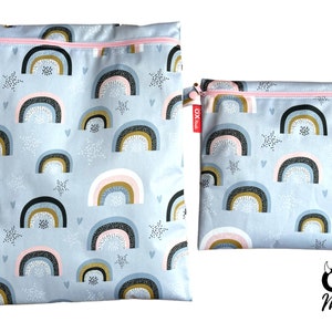 Wetbag "Regenbogen" blau personalisierte Nasstasche Badetasche Wickeltasche Strandtasche wasserdicht Schwimmbad by Oxmade