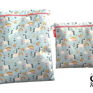 Wetbag "Einhorn-Wiese" personalisierte Nasstasche mit Name, Badetasche, Wickeltasche wasserfest, Strand Tasche klein groß by OXmade