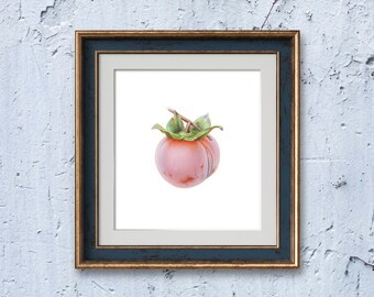 Kunst aan de muur keuken, Persimmon fruit aquarel, originele botanische illustratie.