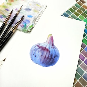 Originalgemälde von Feigenfrucht | Aquarellmalerei | Botanische Miniaturwandkunst | Küchendeko.