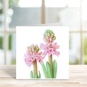 Biglietto di auguri acquerello, biglietto con fiori di giacinto, biglietto vuoto floreale, biglietto di auguri fatto a mano, arte del giacinto, biglietto d'arte botanica, biglietto per amanti della natura