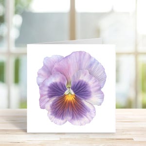 Cartão de nota botânica, cartão de flor de amor-perfeito, cartão feito à mão, cartão para qualquer ocasião, cartão de nota floral, papelaria botânica, cartão pintado à mão.