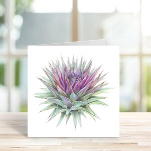 Cartão de felicitações botânico, arte com alcachofra, cartão em branco pintado à mão, cartão elegante com notas botânicas, cartão em aquarela, papelaria artesanal exclusiva.