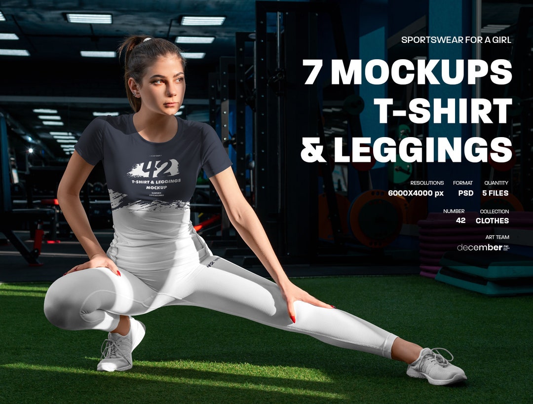 Gym Wear Mockupleggings and Sports Tshirt Mockupswomen Workout Setladies Yoga Pants Mockup