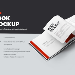 Book Mockup Book Cover Mockup Open and Closed Book Realistic Mockup Hard Cover Landscape Oriantation Book Page PSD Kit