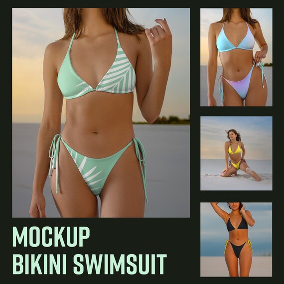 Bikini Mockup PSD Bikini Triangle Set Womens Swimwear Side Tie Bikini-Model Mockup, Beach Mockup, Outdoor Mockup, Nature Mockup
