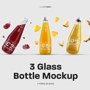 Juice Bottle Mockups With 7 Realistic Juice Samples and Any Cap Color