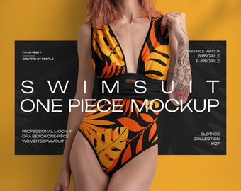 V-Plunge Swimsuit Mockup: Women's One-Piece (PSD)