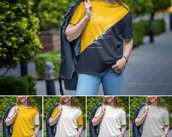 Damen T-Shirt Mockup PSD: Bearbeitbare Farbmode Mockups (Digitaler Download)