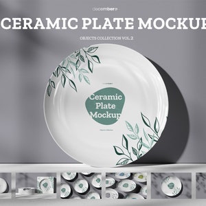 Porcelain Plate Mock-up Templates-Branding Package-Product Mockup-Editable Round Ceramic Dinner Dish Mockup Bundle PSD