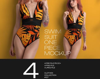 Mockup PSD One Piece Swimsuit for Women 4K Editable Photoshop Professional All-Ower Mock-up Set