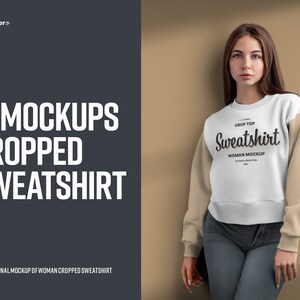 Long Sleeve Crop Top Sweatshirt Mockup PSD Front and Back