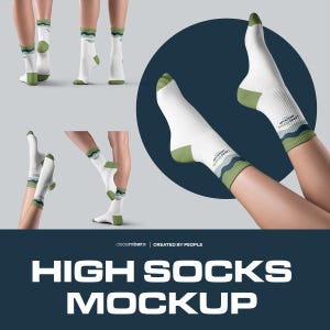 Mockups Long Socks on the Woman Legs Dye Sublimation Mockup With Toe and Heel Pair Sock High-Resolution PSD Editable Smart Mock-up AOP Set
