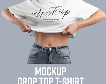 Crop Top Tshirt Mockups Donne Camicia Mock-up Bundle PSD Modificabile Colore Mock-up Smart Maglietta AOP Davanti e dietro Crea Mock-up illimitati