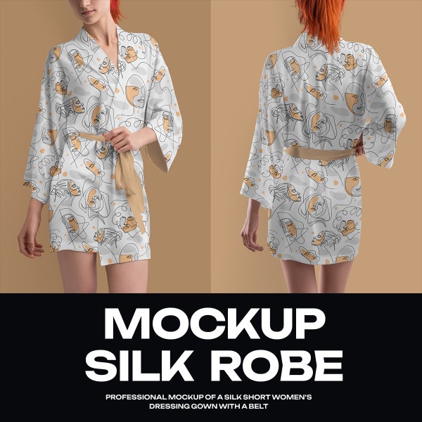 Short Women Kimono Robe Mockup