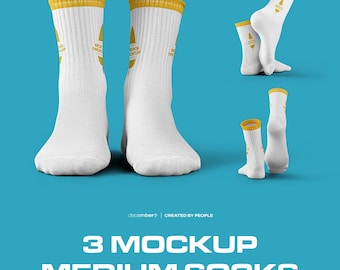 Socks Mockup Design Template Photoshop With Toe and Heel Sock High-Resolution Ghosted PSD Set Editable Color Smart Mock-up