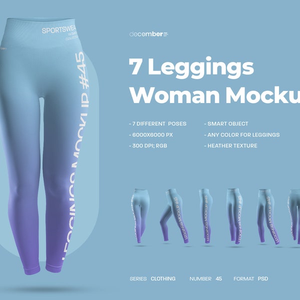 Leggings Mockup PSD, Mockup Long Leggings front-side-back, Yoga Leggings Mockup,  PSD Smart Object, Sportswear Mockup, Woman Pants Mockup