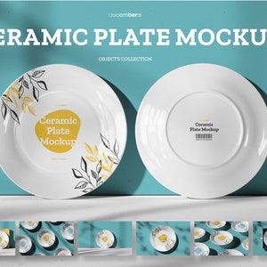 Ceramic Plate Mockups-All Over Plate Mockup for Sublimation-Box Mockup-Round Dinner Dish Mockup-Edit Mockup PSD Files-Editable Color