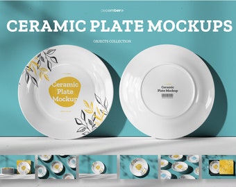 Ceramic Plate Mockups-All Over Plate Mockup for Sublimation-Box Mockup-Round Dinner Dish Mockup-Edit Mockup PSD Files-Editable Color