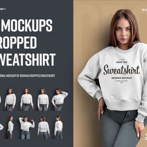 Women Cropped Sweatshirt Mockup Front and Back High-Resolution Images Studio Mockups JPEG/PNG