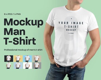 Maqueta básica de camiseta de manga corta para hombre, camiseta blanca, imágenes de alta resolución, maqueta de estudio.