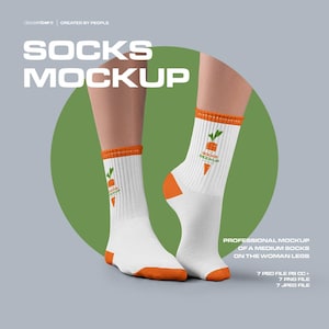 Medium Socks Mockup Dye Sublimation Mockups With Toe and Heel Pair Sock High-Resolution Mock-ups PSD Editable Color Smart Mock-up AOP