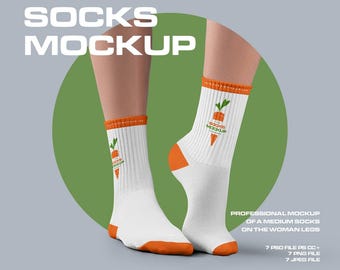 Medium Socks Mockup Dye Sublimation Mockups With Toe and Heel Pair Sock High-Resolution Mock-ups PSD Editable Color Smart Mock-up AOP