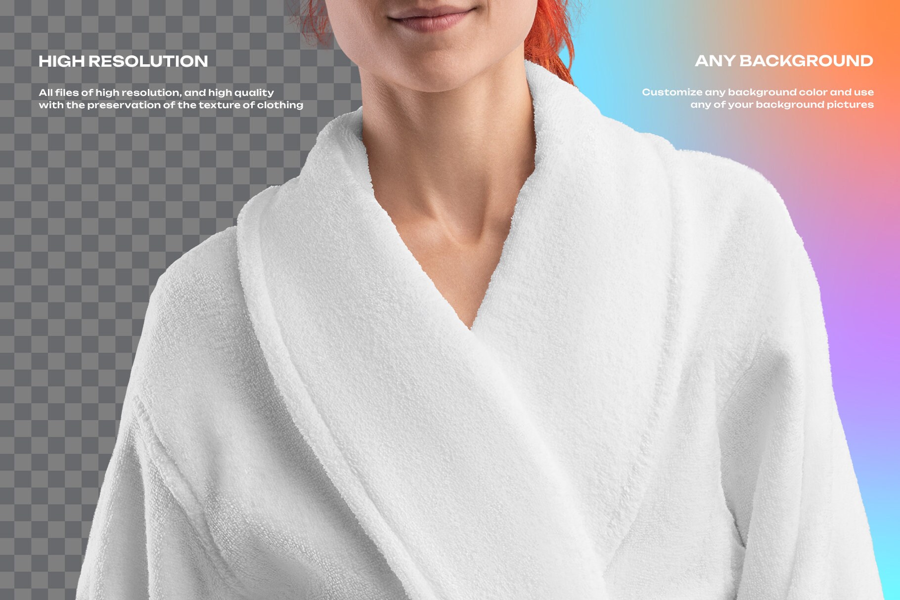Editable Terry Robe Mockup Women Front and Back Set PSD Сustomizable ...