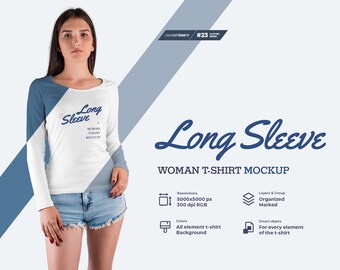Mockup Langarm Damen T-Shirts PSD Set Bearbeitbare Farbe Mode Mockups Vorderseite Rückseite Mockup