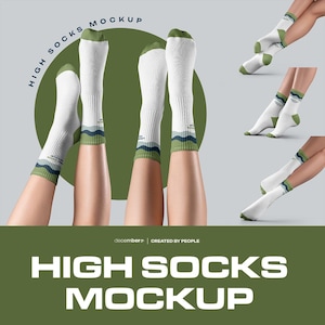 Mockup Top View Long Socks on the Woman Legs With Toe and Heel High-Resolution PSD Editable Smart Mock-up AOP Set