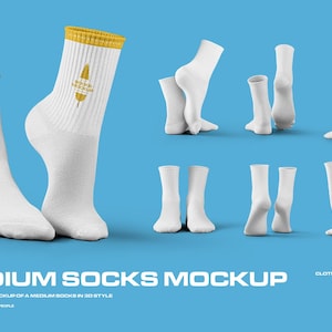 Mockup Cushioned Crew Socks Dye Sublimation Mockups With Toe and Heel Sock High-Resolution Ghosted PSD Set Editable Color Smart Mock-up