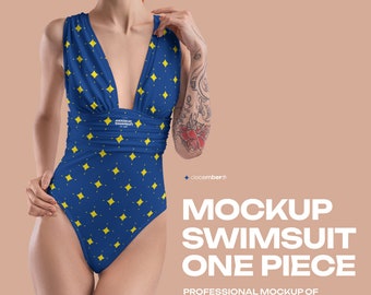 Deep Plunge Swimsuit Mockup PSD Set 4K Editable Photoshop Professional Mock-up One Piece Swimwear