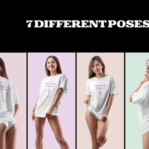 Sexy T-shirt Mockup PSD Woman Sleep Shirt Mock up Bundle 7 PSD Mockups Customizing Colors Tshirt Smart Object Mockup